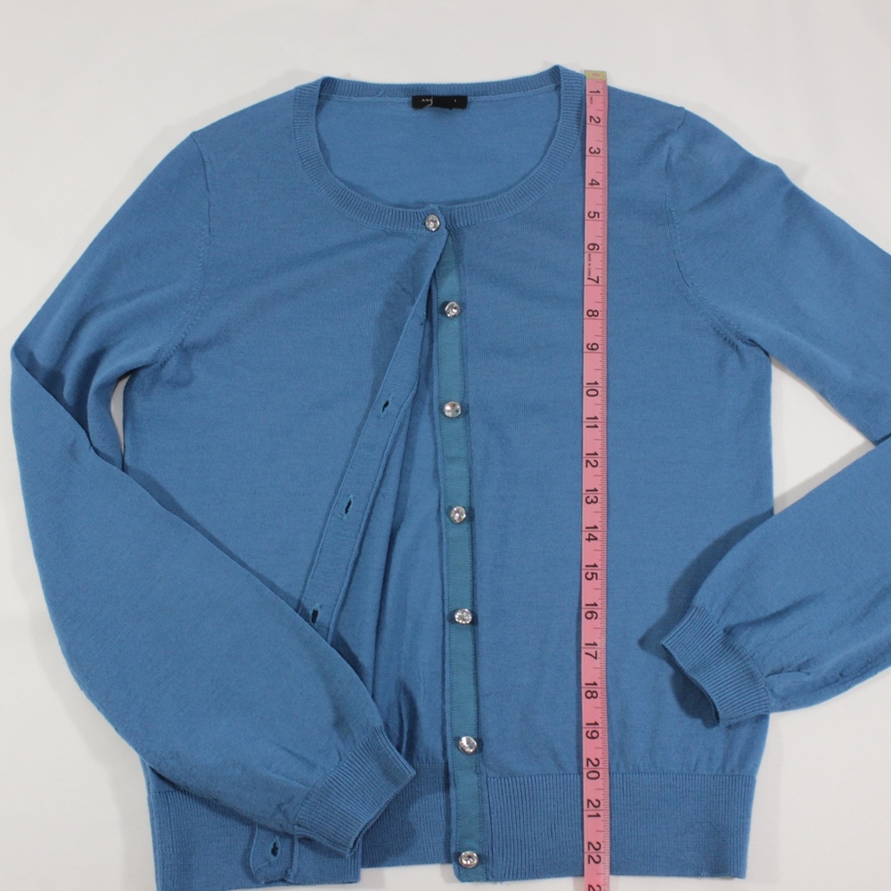 Jeweled Button Ann Taylor Cardigan Blue Size SM - Picture 7 of 8